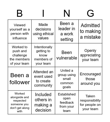 RELATIONAL BINGO Card