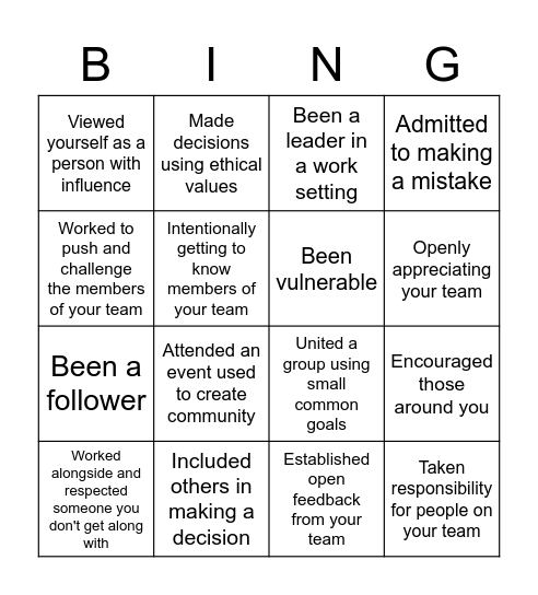 RELATIONAL BINGO Card