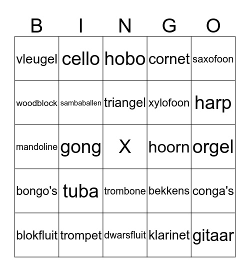 Instrumenten Bingo Card