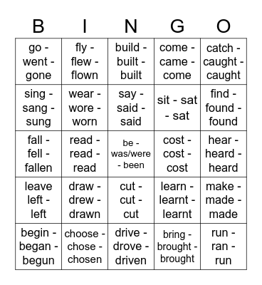 IRREGULAR VERBS Bingo Card