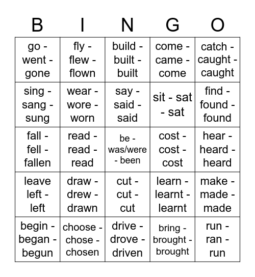 IRREGULAR VERBS Bingo Card