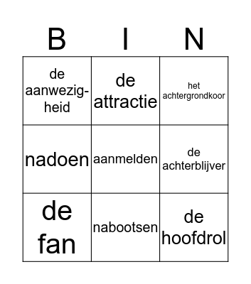 Woordenschat bingo Card