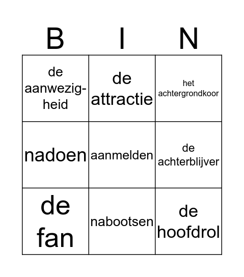 Woordenschat bingo Card