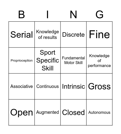 Classification and Feedback Bingo Card