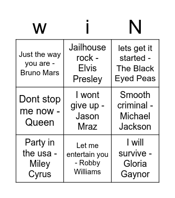 Crazy music bingo Card