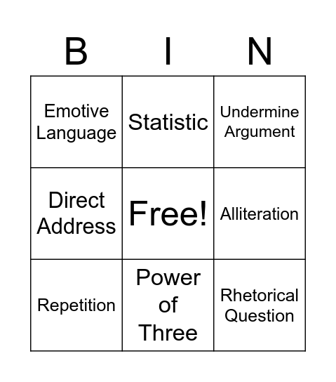 Persuasive Devices Bingo Card