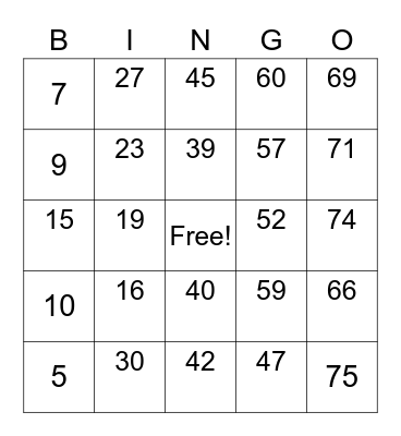 Bingo ni Ice Bingo Card