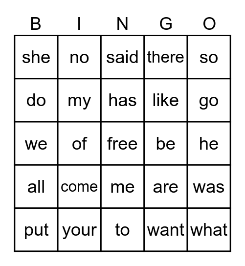 red words Bingo Card