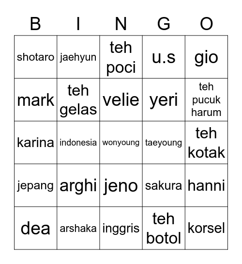 Arshaka Bingo Card