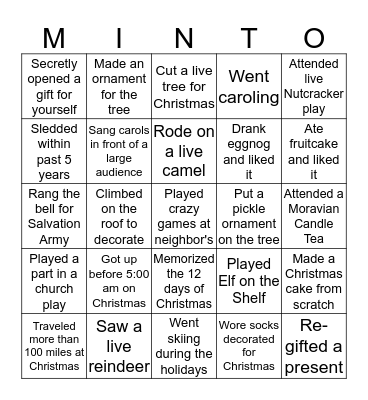 Minto Bingo Card