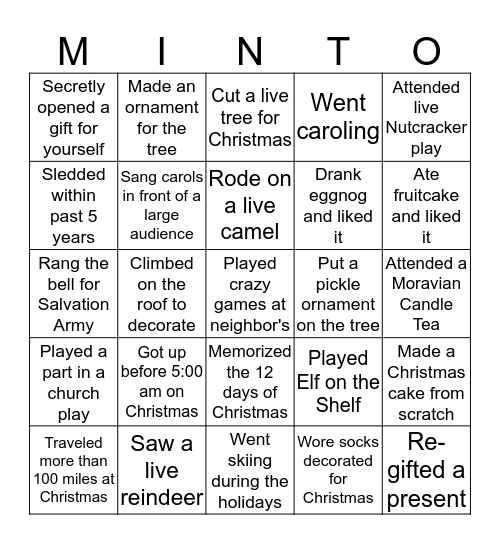 Minto Bingo Card