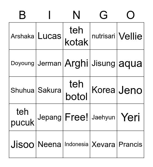 Xevara Bingo Card