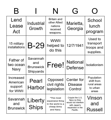 WWII Bingo Card