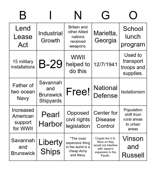 WWII Bingo Card