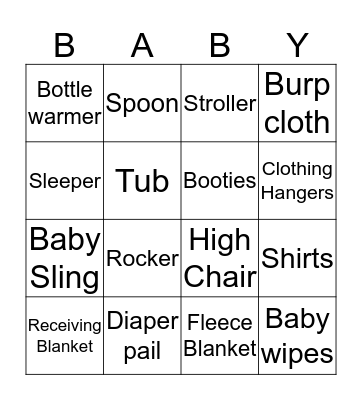 Kristin's Baby Shower Bingo Card