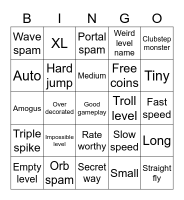 Geometry Dash Recent Tab Bingo Card