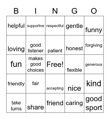 Friendship Day Bingo Card