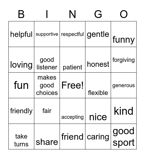 Friendship Day Bingo Card