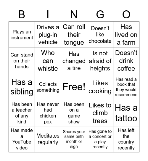 Find a human who... Bingo Card