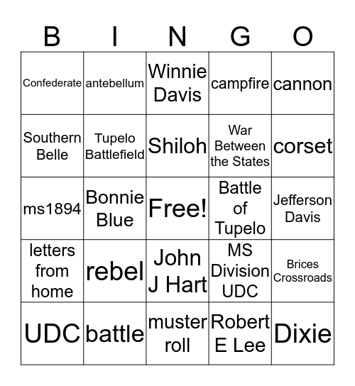 Confederate Bingo! Bingo Card