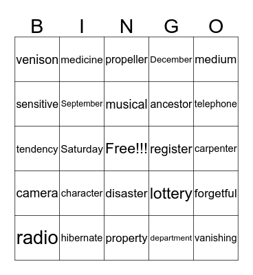 Syllabication 1 Bingo Card