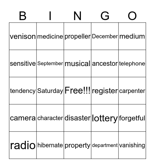 Syllabication 1 Bingo Card