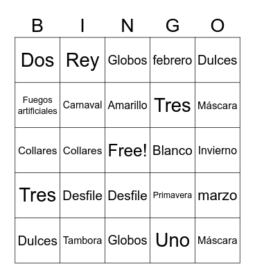 Loteria!  Espanol Bingo Card