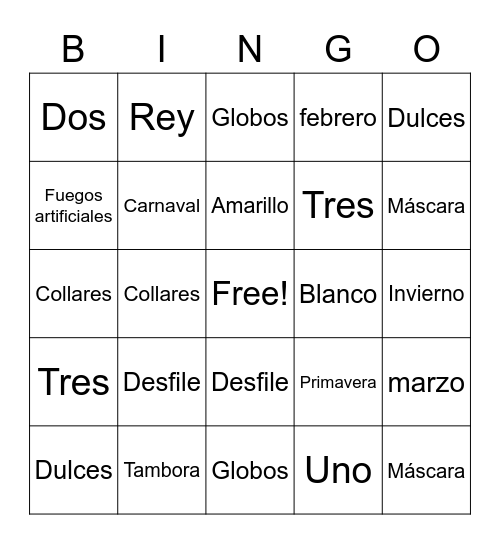 Loteria!  Espanol Bingo Card