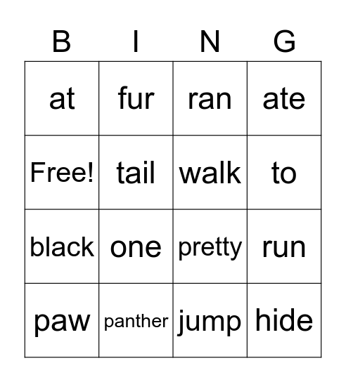 Panther Bingoate Bingo Card