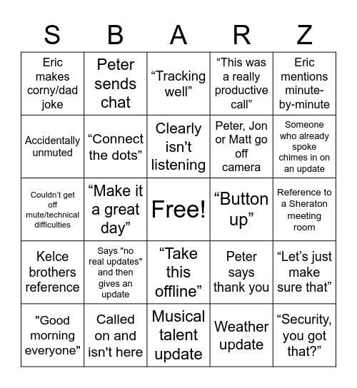 Morning Meeting Bingo Card