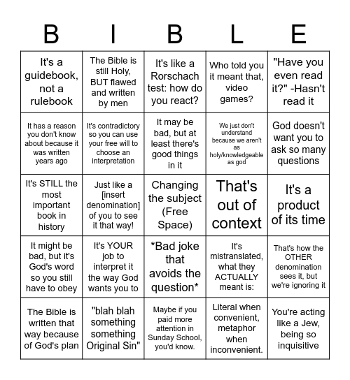 Christian Excuses for a the Bible Sucking Bingo Card