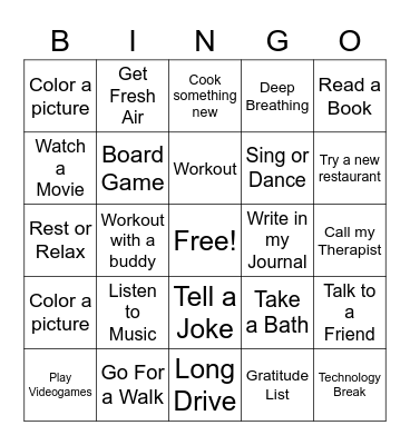 Self Care Bingo Card