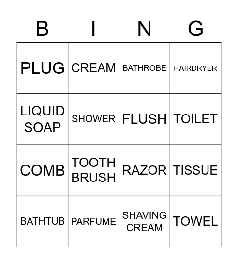 BATHROOM Bingo Card
