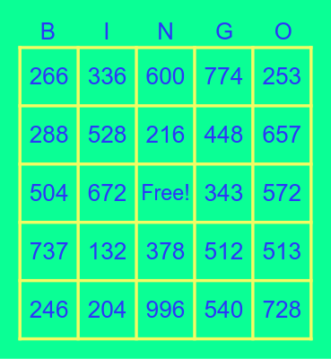Multiplication Bingo Card
