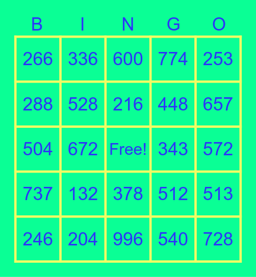 Multiplication Bingo Card