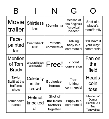 Red Havas Super Bowl 2023 Bingo Card