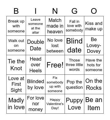 Love Idioms Bingo Card