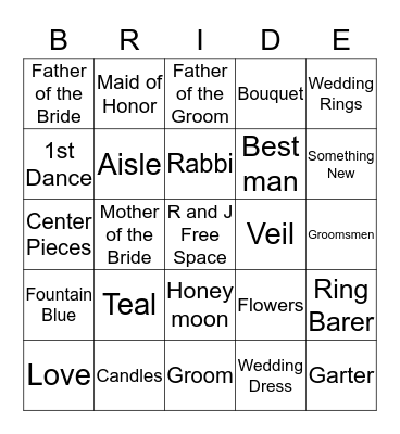 Renae and Jeff Bingo Card