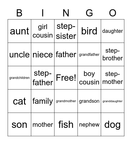 La famille D'accord 3A Bingo Card