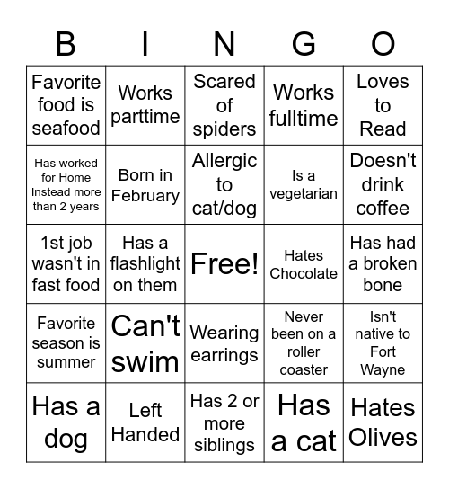 Care Professional Bingo Card
