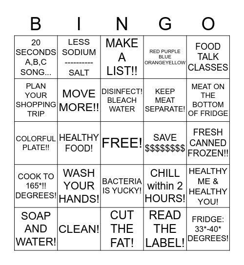 FOOD TALK CLASS BINGO! Bingo Card