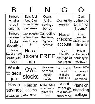 Get Acquainted Bingo Card