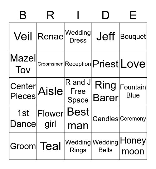 Renae and Jeff Bingo Card