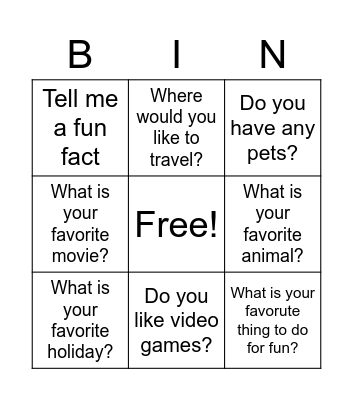 Get To Know You BINGO Card