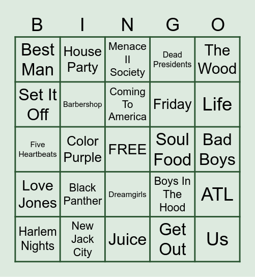 BLACK MOVIES Bingo Card