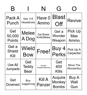 Zombie Time Bingo Card