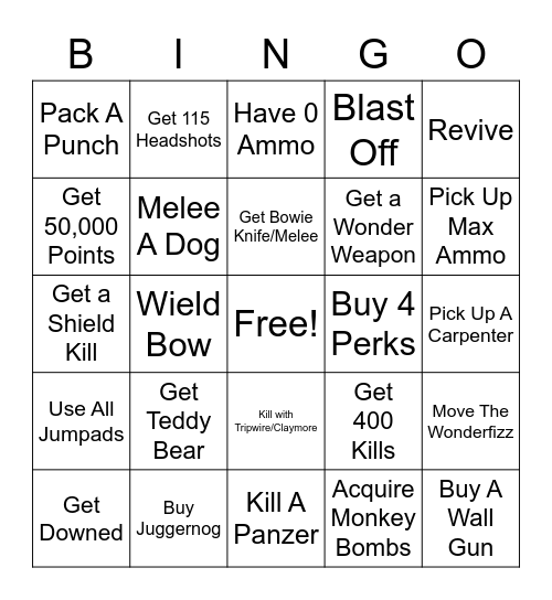 Zombie Time Bingo Card