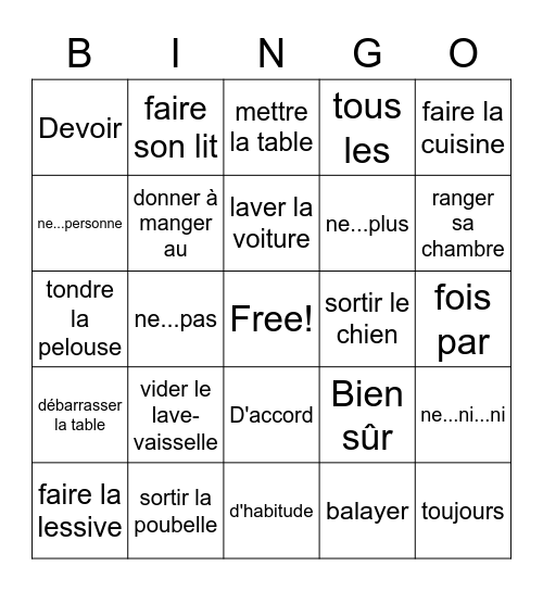 Bien Dit Chapter 8 Part 1 Bingo Card