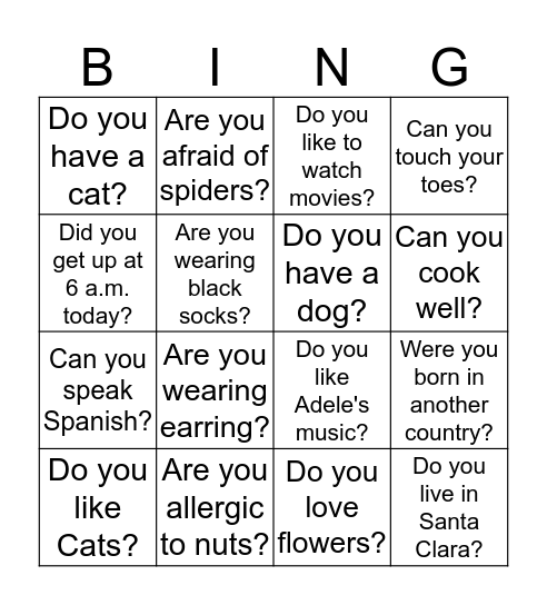 People bingo - Bingo Card