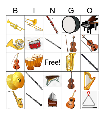 Musical Instrument Bingo Card